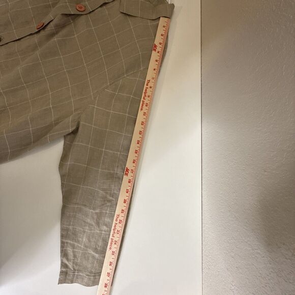 Hot Cotton Marc Ware 1X  100% Linen Shirt Top Tan Windowpane Check Lagenlook USA - Picture 7 of 7